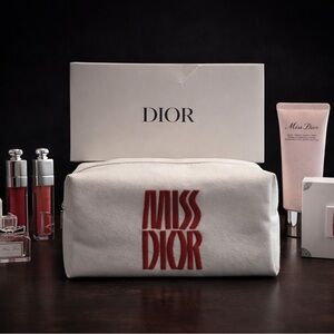 Dior White Cosmetic Bag with Red Logo